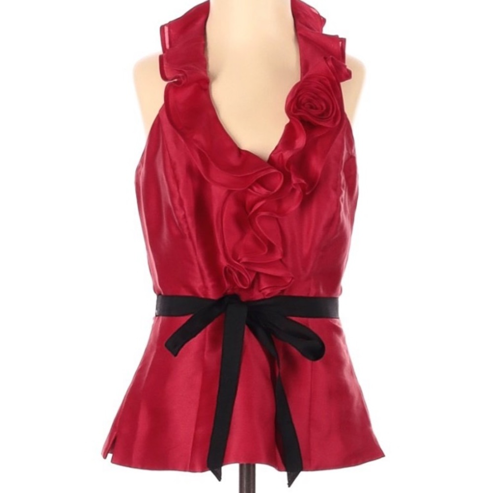 White House Black Market Red Satin Halter Top